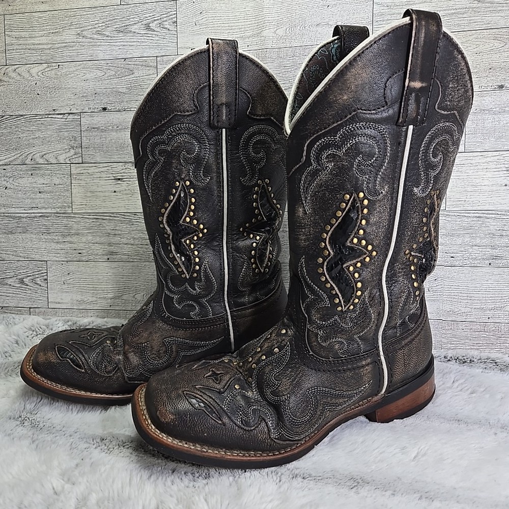 Laredo Boots Spellbound Womens Size 6M Square Toe Cowgirl Western Studs Inlay