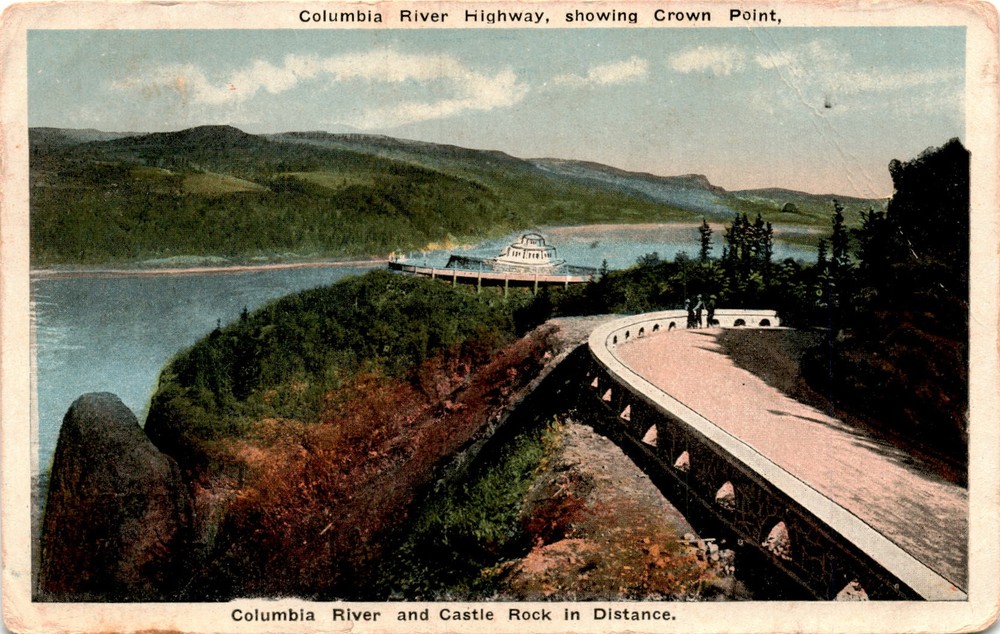Scenic Columbia River Highway Crown Point Castle Rock Vintage Postcard