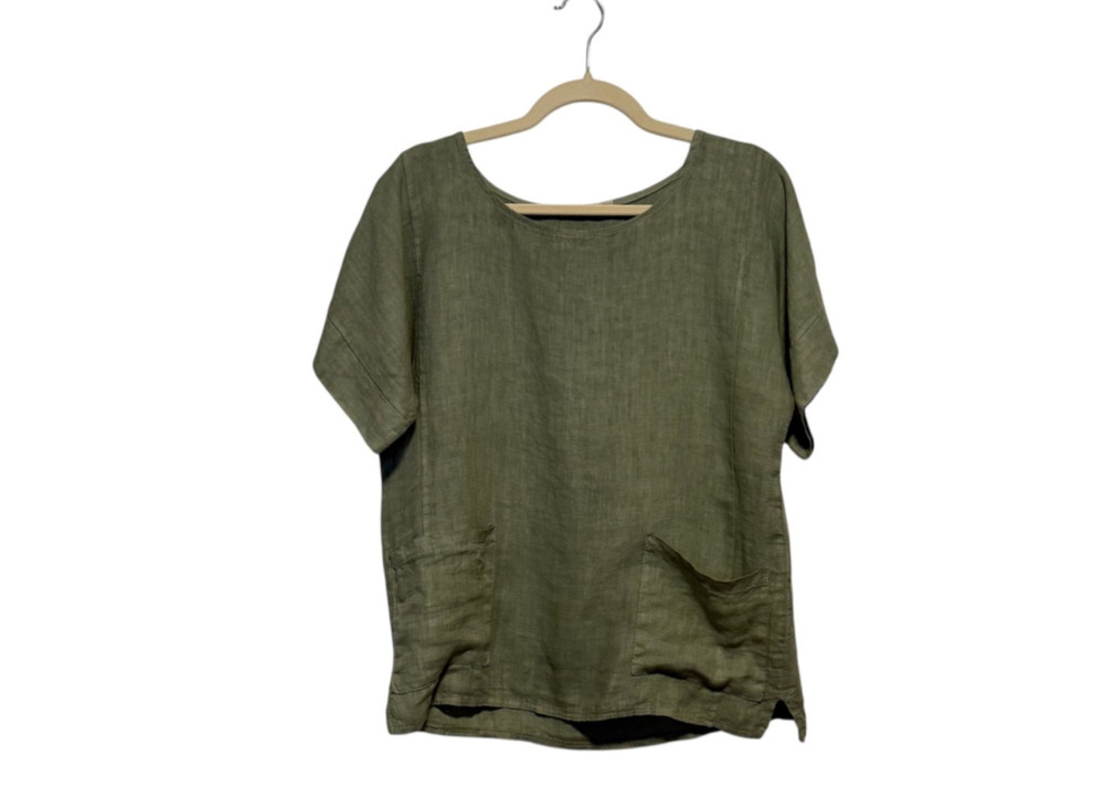 Francesca Bettini Sage Green 100% Linen Top Size Large Lagenlook