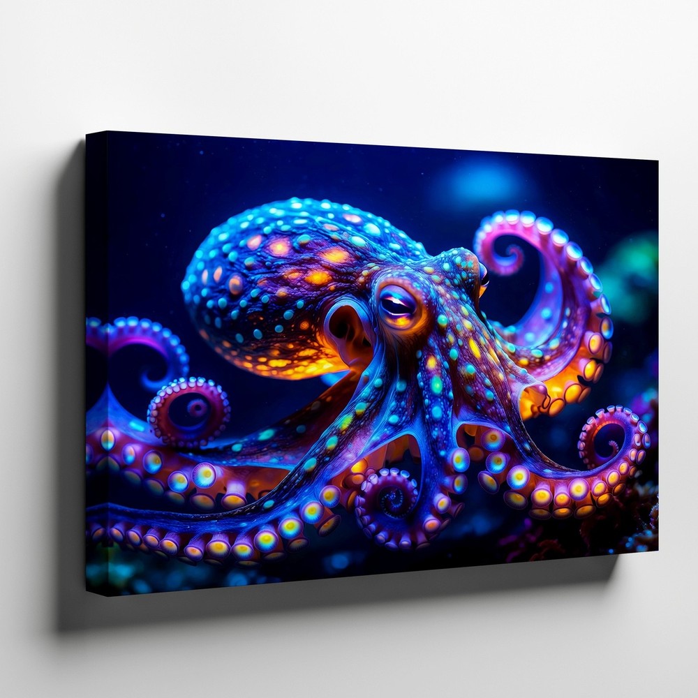 Vibrant Blue Octopus Canvas Print Underwater Sea Life Wall Art Decor Wall Decor