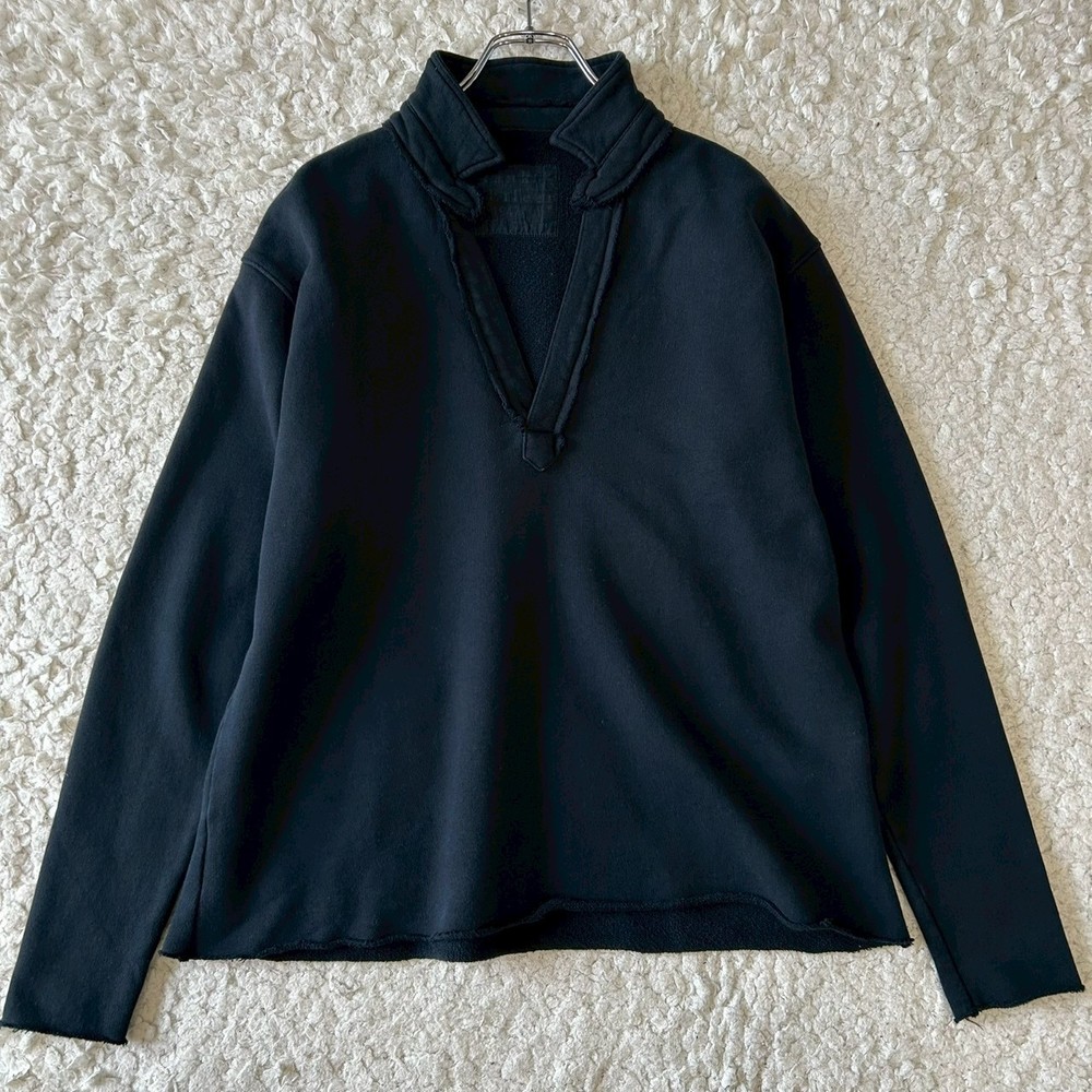 Frank & Eileen Patrick Popover Henley Sweatshirt Black Triple Fleece S USA