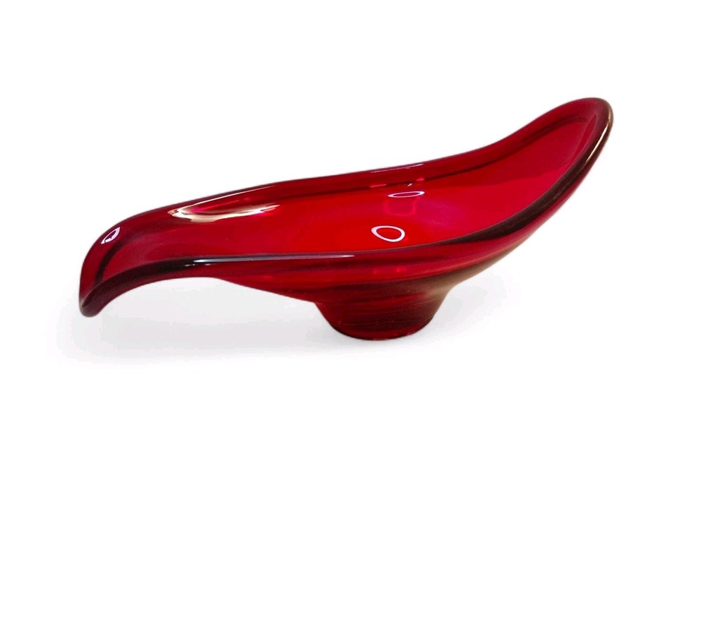 Viking Glass Red Art Glass Console Catchall Mid-Century Bowl
