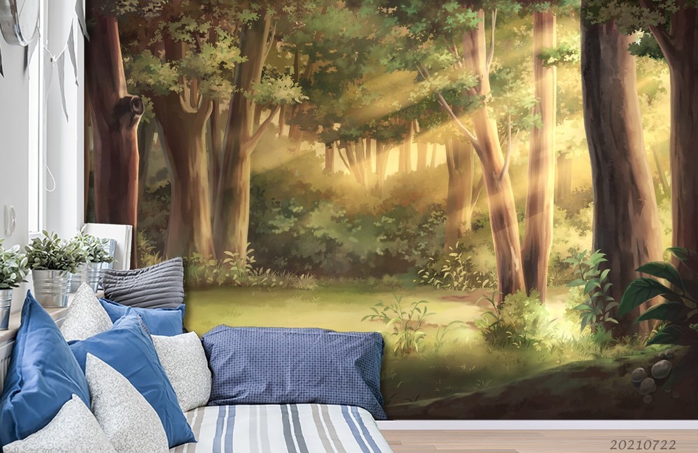 3D Sunlight Green Forest Scenery Wall Murals Wallpaper Murals Wall Sticker
