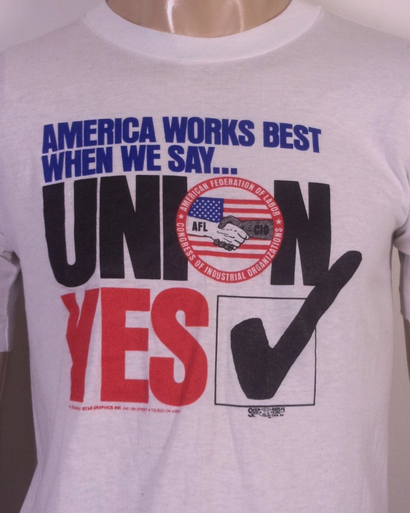 vintage 80s Medallion AFL CIO Union Yes T-Shirt AFGE single stitch paper thin L