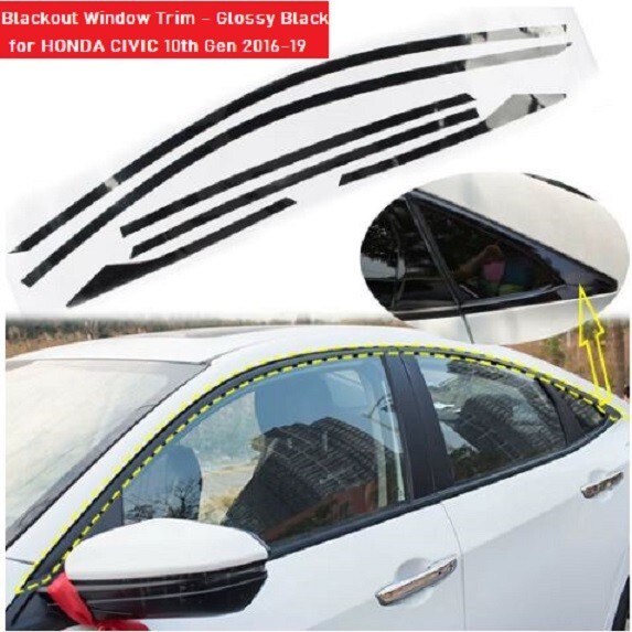 Glossy Black Chrome Delete Window Trim for 16-19 Honda Civic - 6pc Set