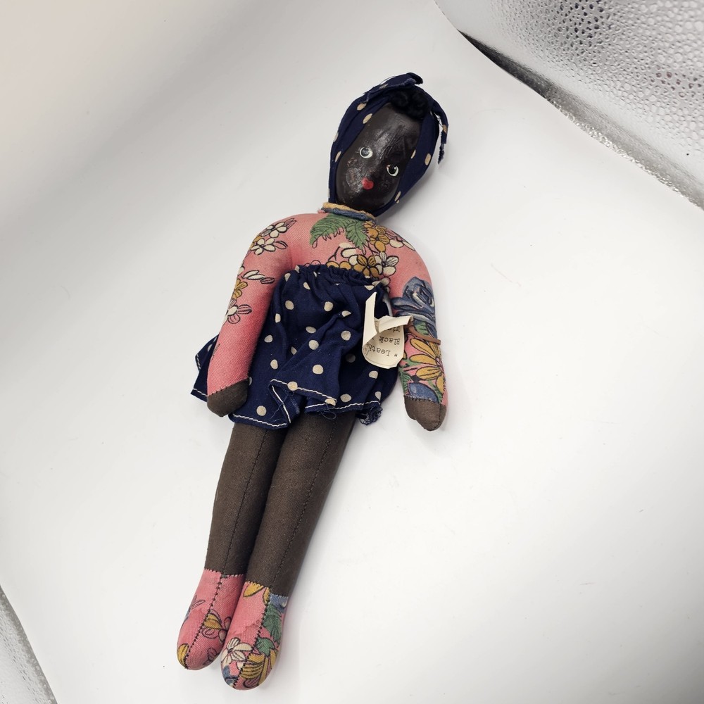 Leather Face Black Woman Doll Vintage Folk Art African Hand Made Estate Find