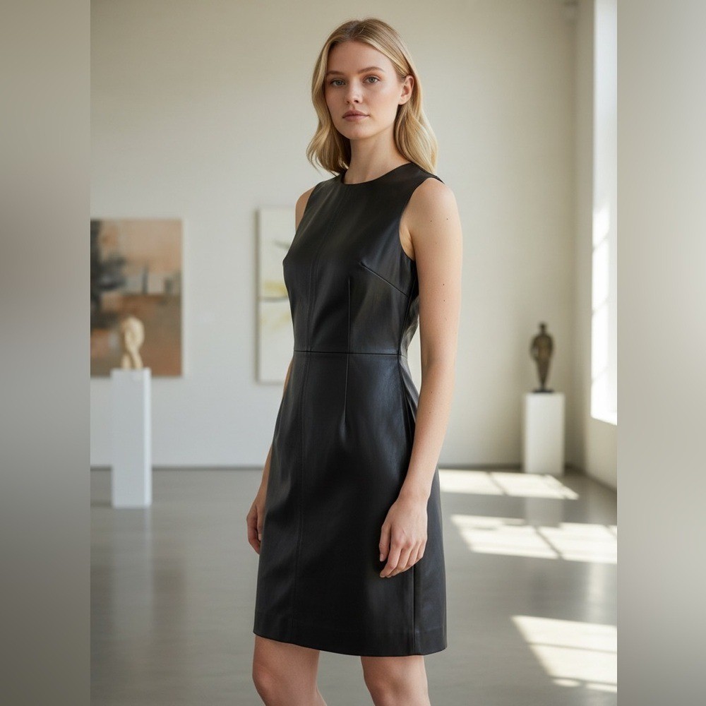 House of Harlow 1960 Black Faux Leather Sleeveless Sheath Dress S