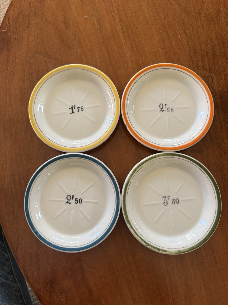 4 Vintage French Bistro Absinthe Saucer Hotel Tip 5” Plates Set Coasters Bar-image
