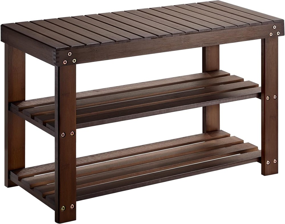 Pipishell Bamboo Shoe Rack Bench, 3 27.5×11×17.5 inches, Dark Brown