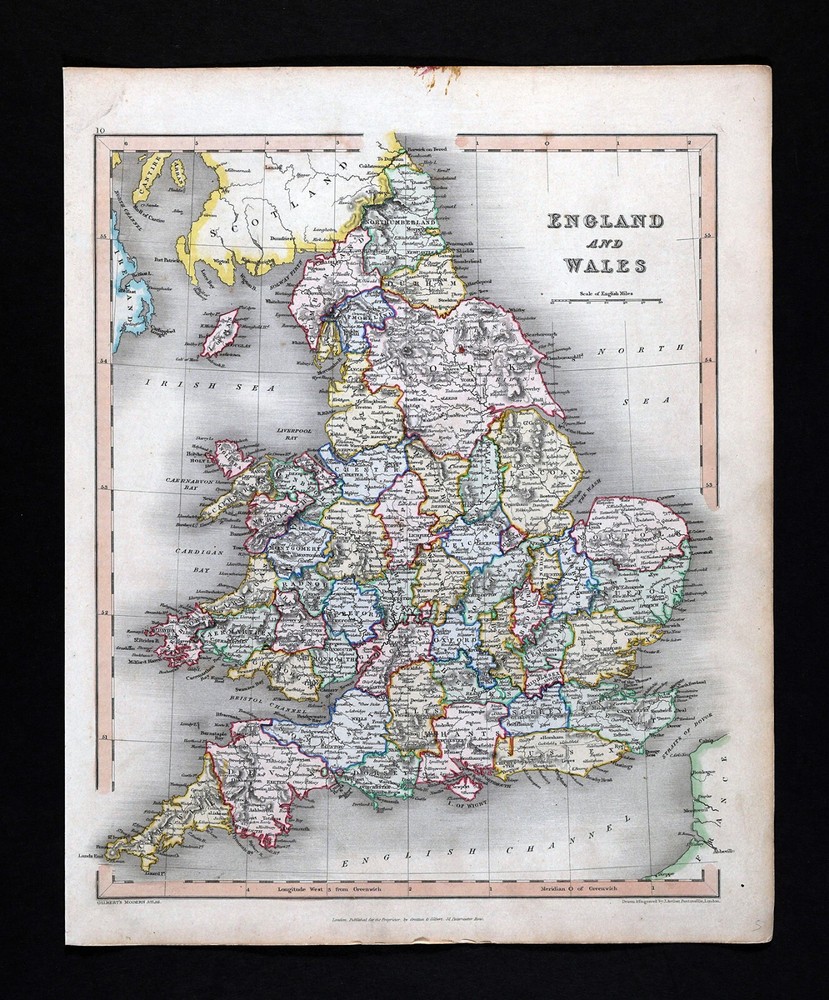 1838 Gilbert Antique Map England & Wales London Liverpool Oxford Great Britain