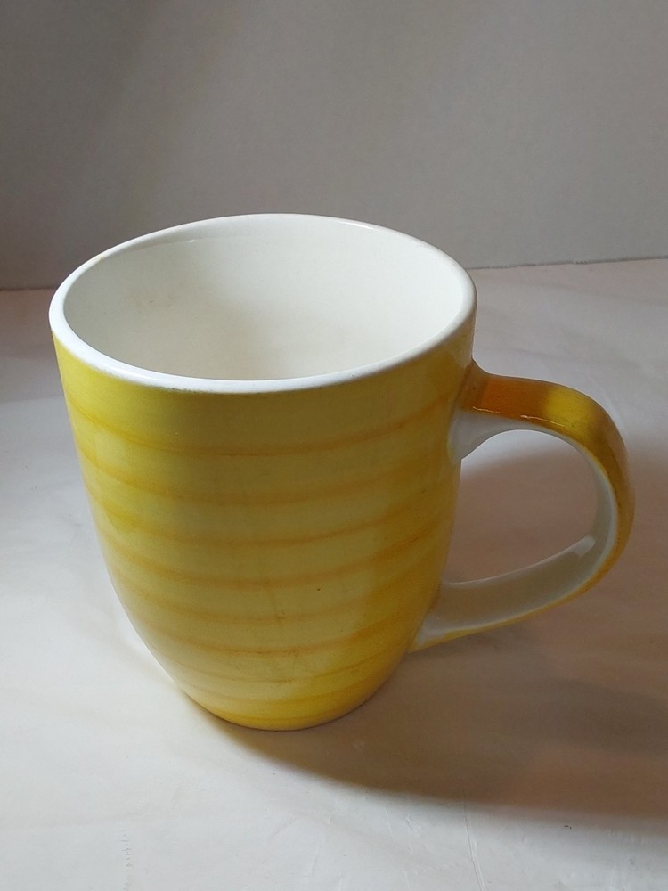 SWIRL Yellow  Striped Mug Hand Painted Collection Coffee Cup Tabletop