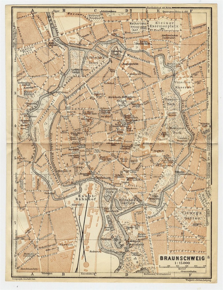 1925 Original Vintage Map Of Braunschweig / Brunswick / Germany