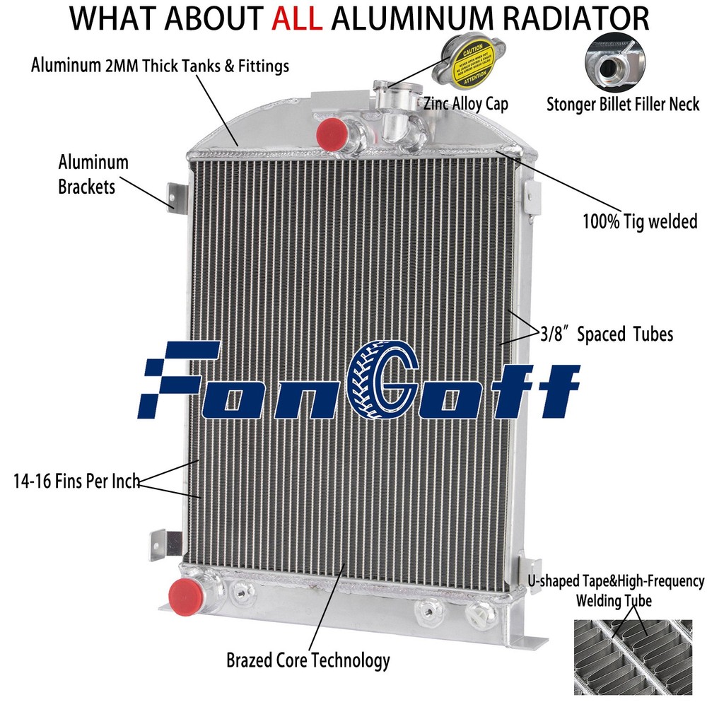 3 Row Aluminum Radiator Fits Ford Model A Grill Shells V8 1928-1931 1929 1930