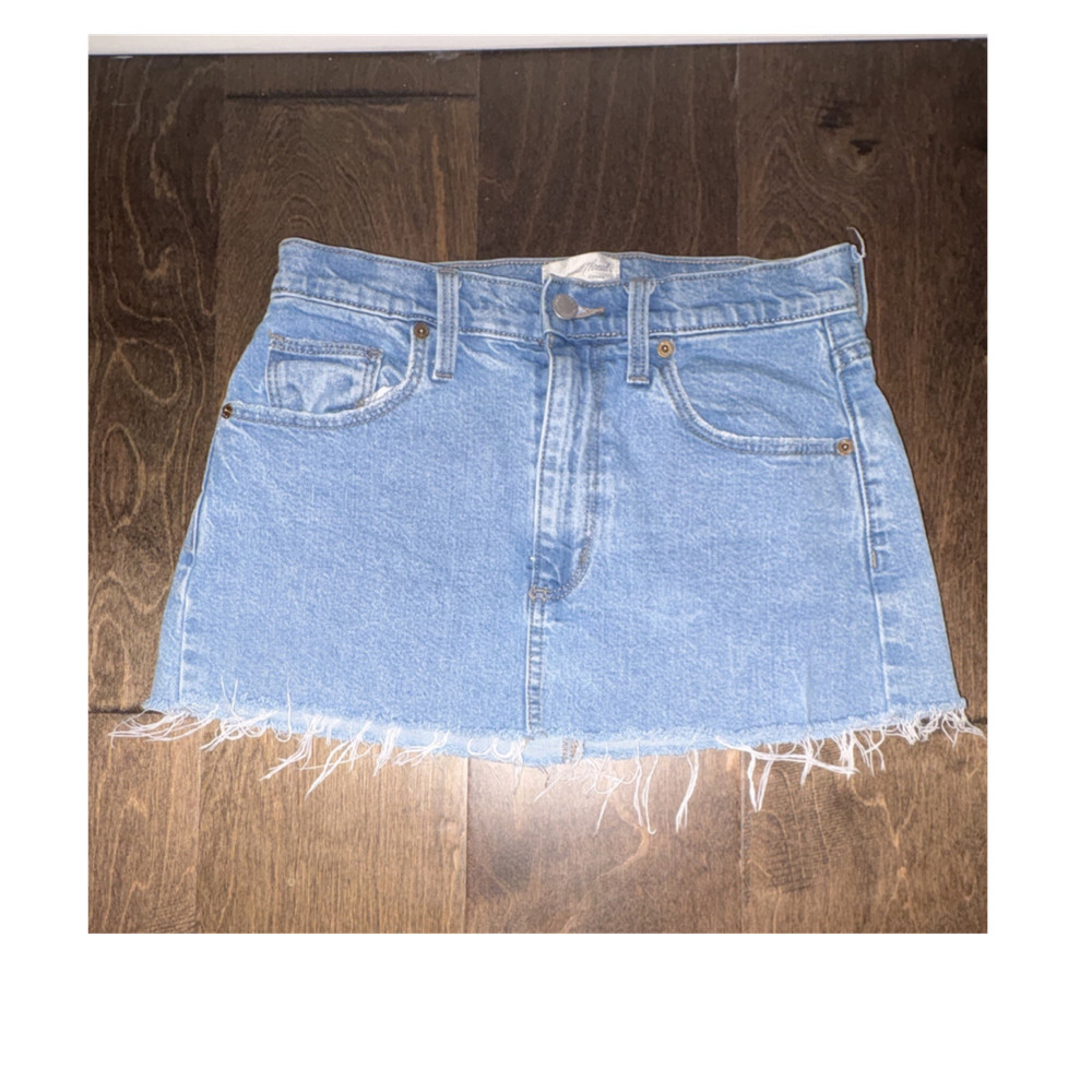 GoodThread Women's Blue Denim Mini Skirt High Rise Pockets Button, Size 4