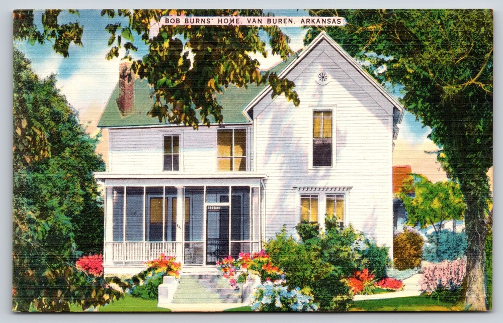 Linen~Van Buren Arkansas~Bob Burns Home~Flower Garden~Vintage Postcard