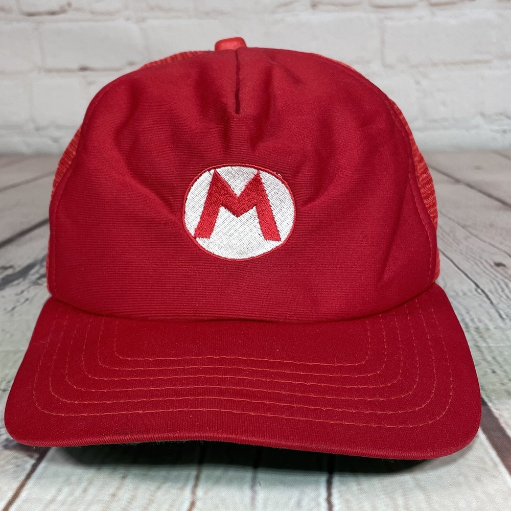 Vintage Nintendo Super Mario Bros Hat Red Snap Back Mesh Trucker Cap Made in USA