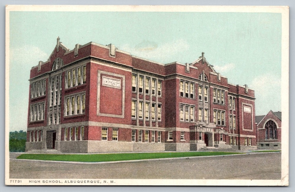 Vintage Albuquerque NM High School Postcard Phostint 1910s Historic