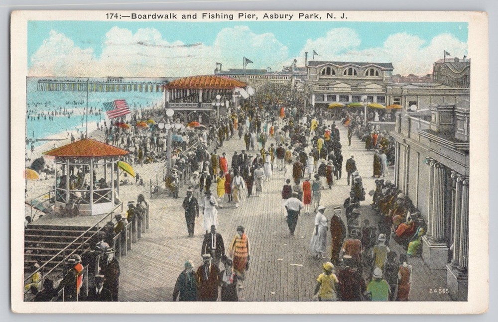 Asbury Park New Jersey NJ Boardwalk and Fishing Pier 1928 Vintage Postcard