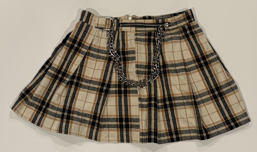 Forever 21 Cream and Black Plaid Chain Mini Skirt - Size Small