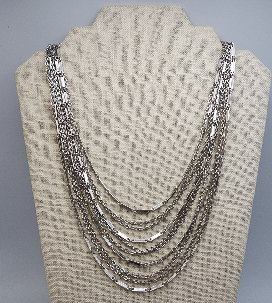 Vtg Multi Strand Sarah Coventry Necklace Silver Tone Multi Chain Style 18