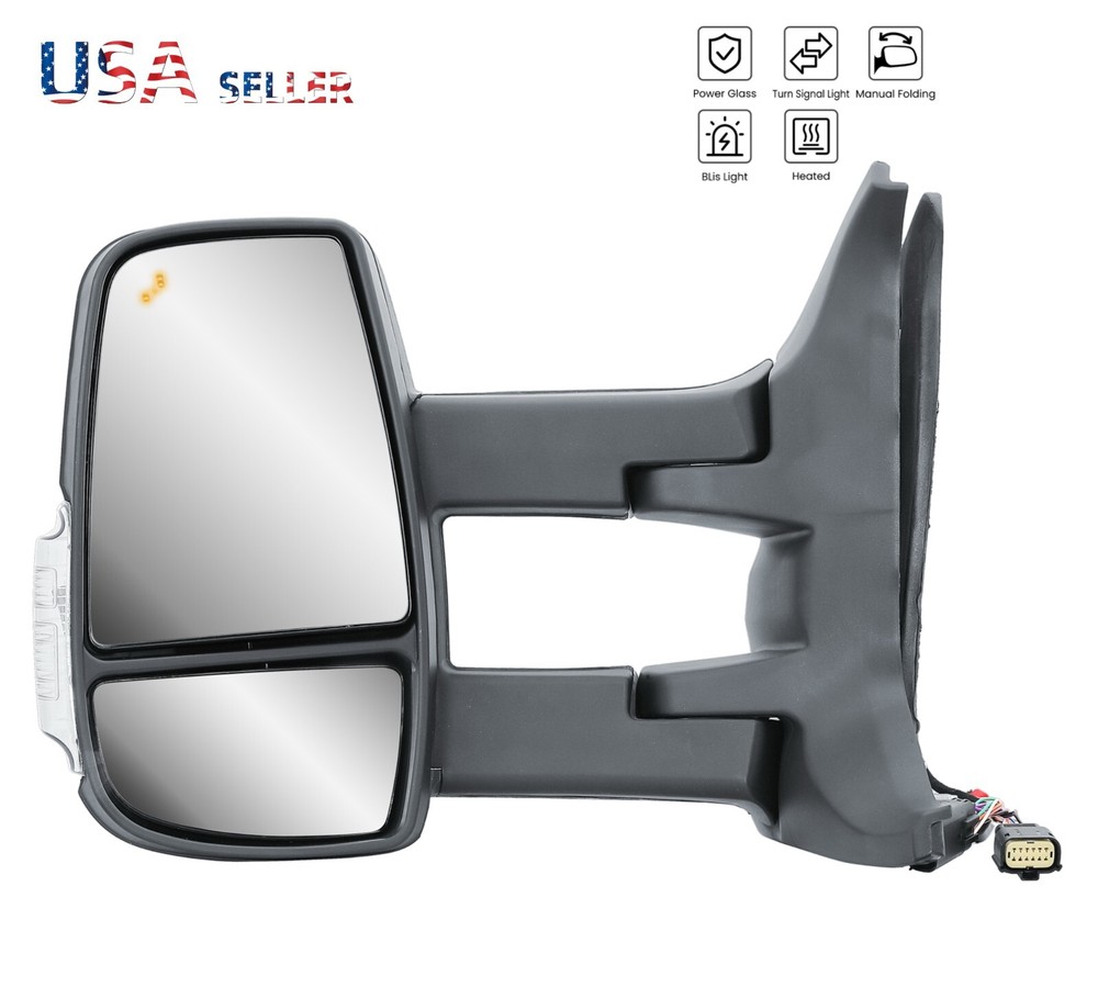 Driver Left Side Mirror Long Arm with BLIS and Signal for 10-24 Ford Transit