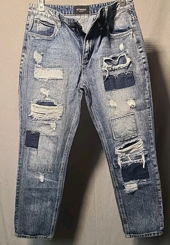 Victorious 90s Vintage Distressed Mens Baggy Jeans 34x30 Skater Hip Hop Y2K