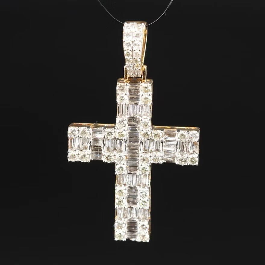10K  Yellow Gold 3.04 CTW Diamond Cross Pendant Signed MGM 1.70’’L x .25’’ W