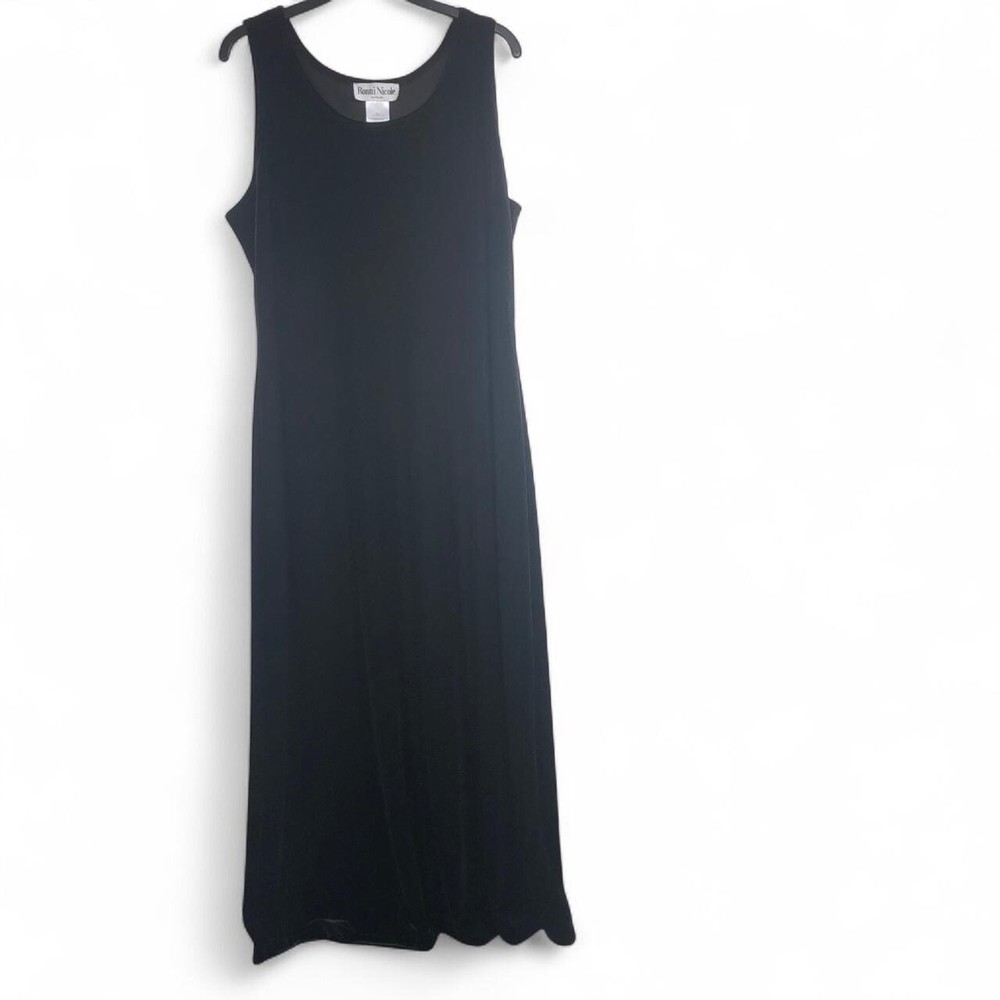 Vintage 90s Ronni Nicole Velvet Maxi Dress Stretch Dressy Women's 14 Black 1-Pc