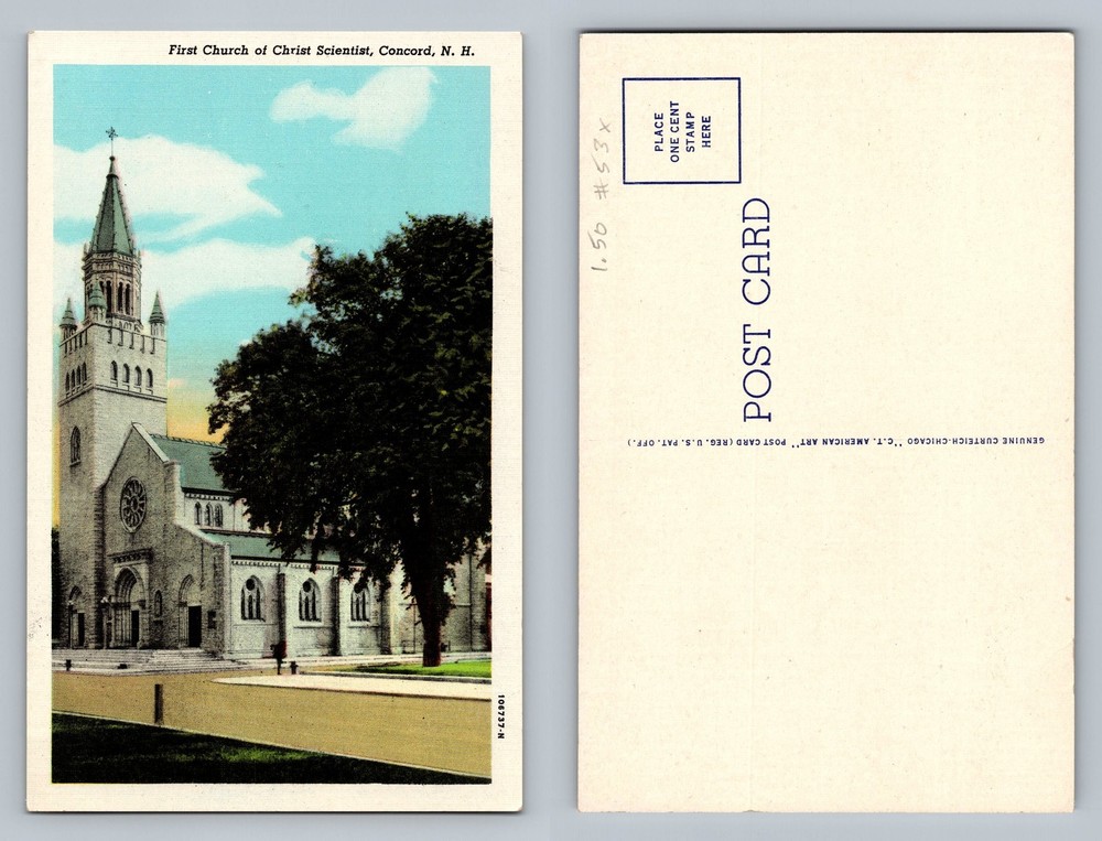 Concord, NH-New Hampshire, First Church Scientist Souvenir View Vintage Postcard