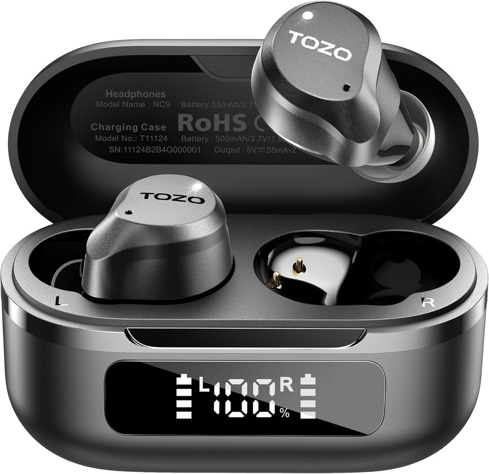 TOZO NC9 Hybrid Active Noise Cancelling Wireless Earbuds, 6 Mics ENC Clear Ca
