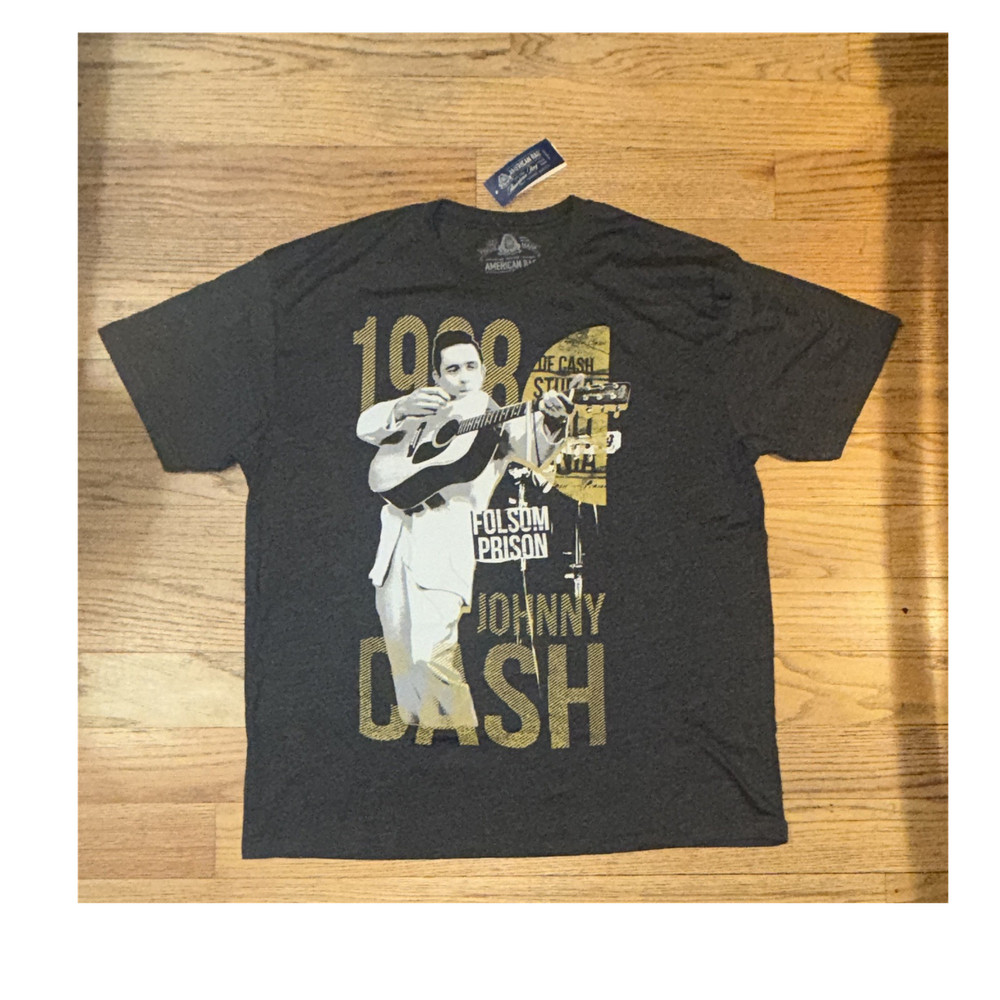 American Rag Cie Johnny Cash Graphic Print Black XL Crew Neck Short Sleeve Tee