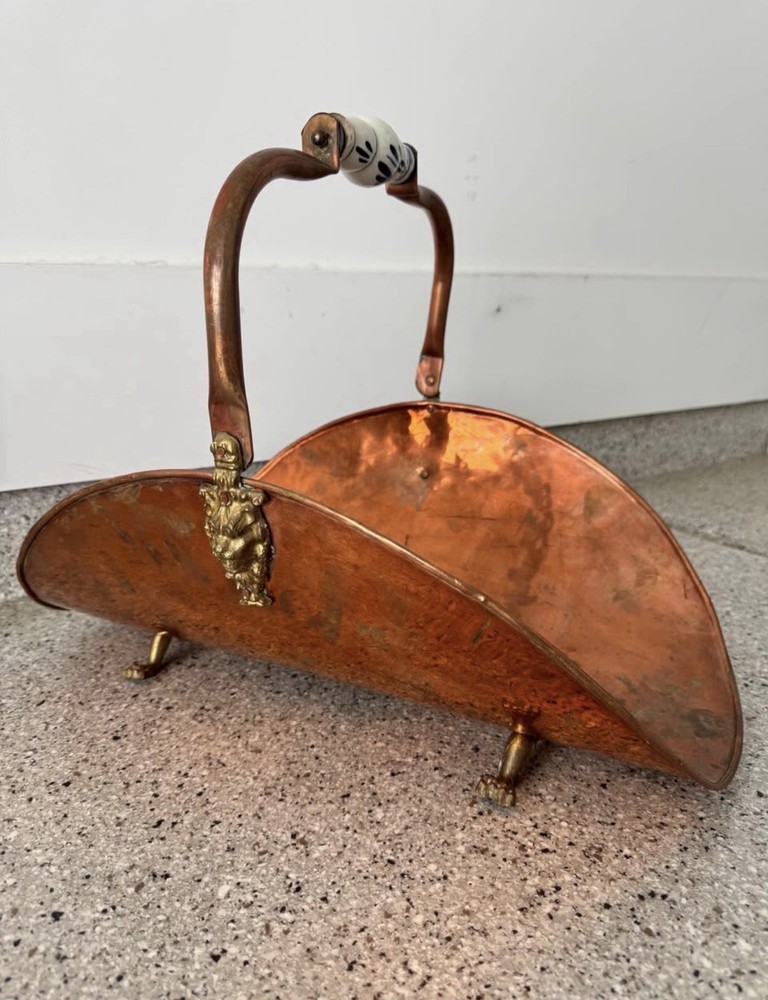 Antique French Copper Firewood Basket