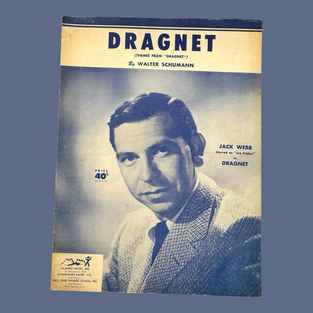 Dragnet Themes Danger Ahead Piano Solo VTG Sheet Music Jack Webb Joe Friday 1953