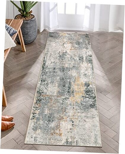Modern Abstract Gray Washable Runner Rug 2x6 for Hallways-image