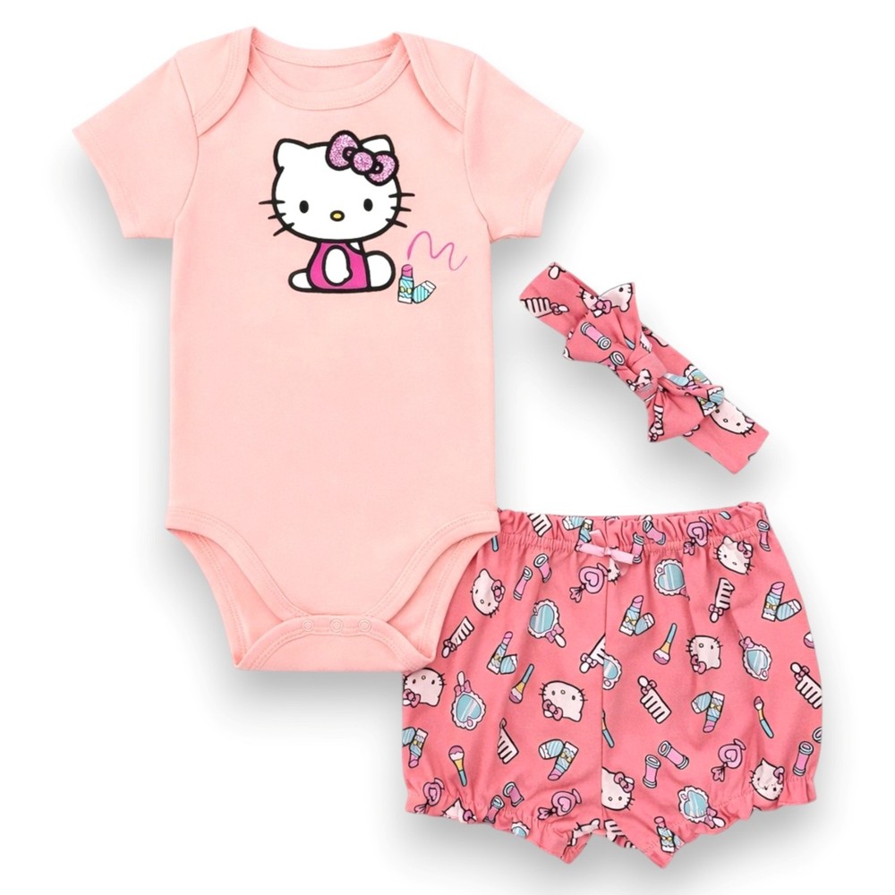 Hello Kitty Girls' 3-PC Bodysuit with Headband Set Size NB 3M 6M 9M 12M 18M 24M