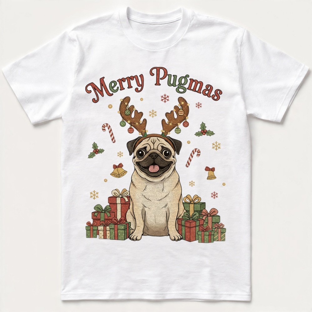 Merry Pugmas T-Shirt Funny Pug Dog Christmas Reindeer Holiday Xmas Gift Sweater