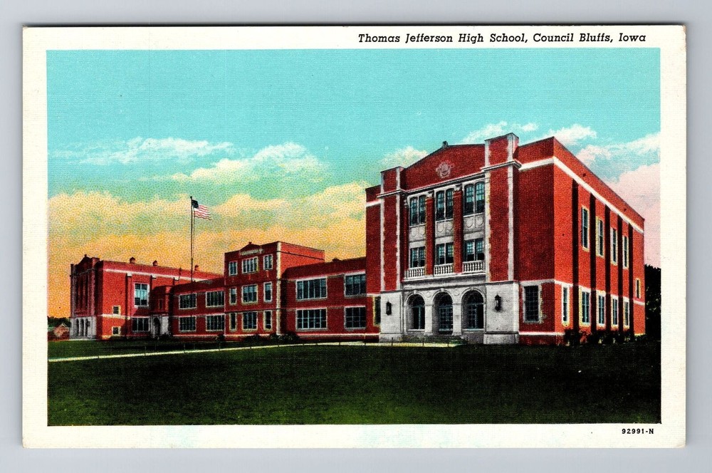 Council Bluffs IA-Iowa, Thomas Jefferson High School, Antique, Vintage Postcard
