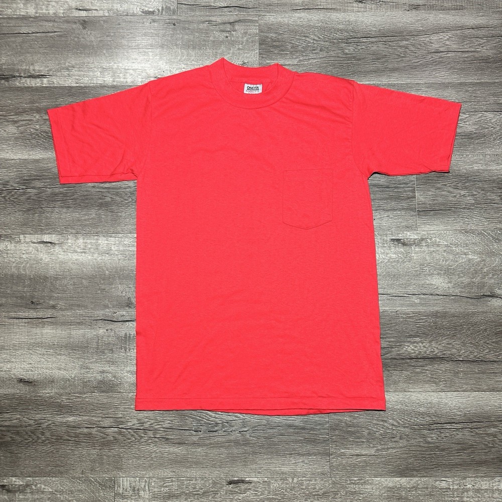 Vintage Oneita Blank Single Stitch T Shirt / Red / Pocket T Shirt / Size L / USA