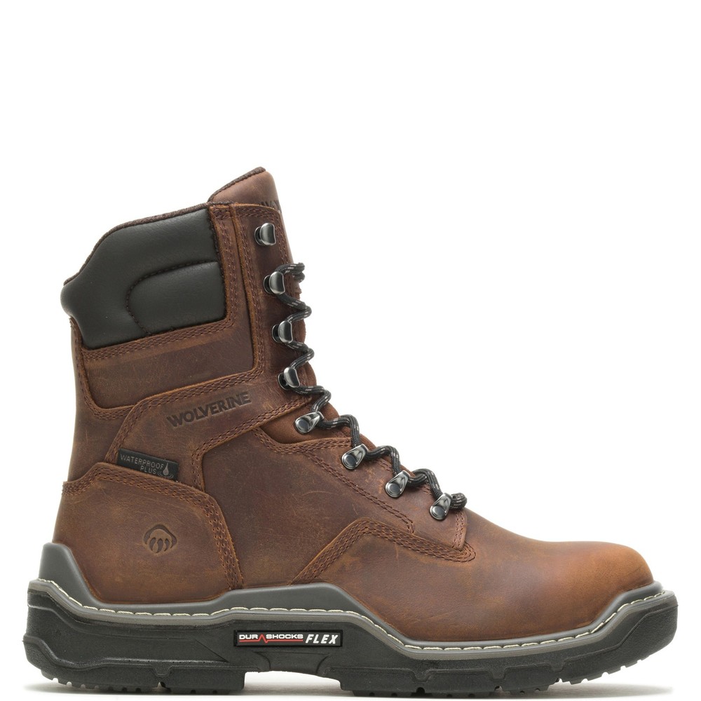 Wolverine Raider 8 Inch Waterproof Work Boots for Men Brown DuraShocks W210112