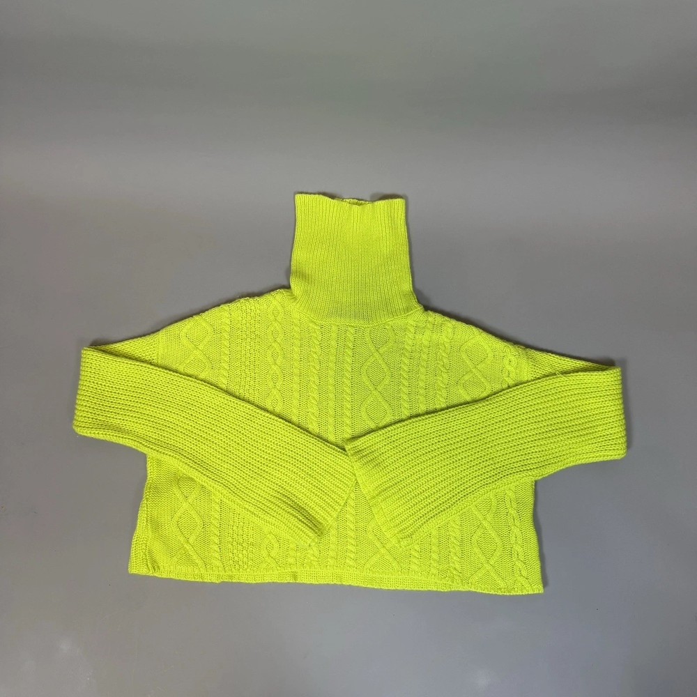 Almost Famous Women’s Neon Yellow Cable Knit Turtleneck Sweater Size Small S