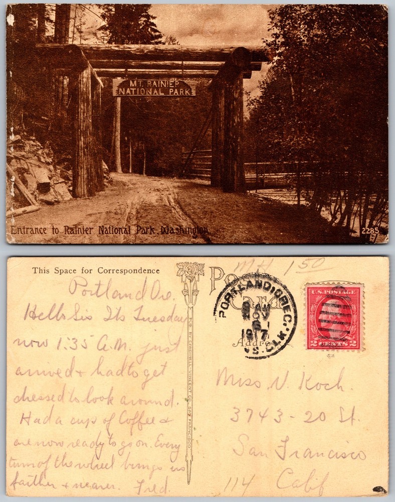 Entrance Mt Rainier National Park Washington Gate Postcard