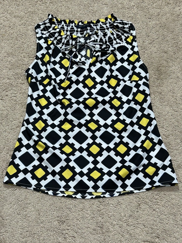 Banana Republic Womens Shirt Size Small Multicolor Print Keyhole Tie Front Flowy