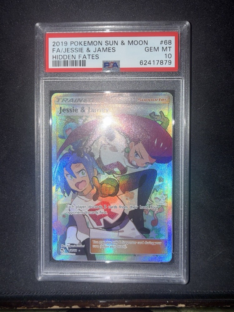 2019 Pokemon Sun & Moon Hidden Fates #68 Full Art/Jessie & James Psa 10