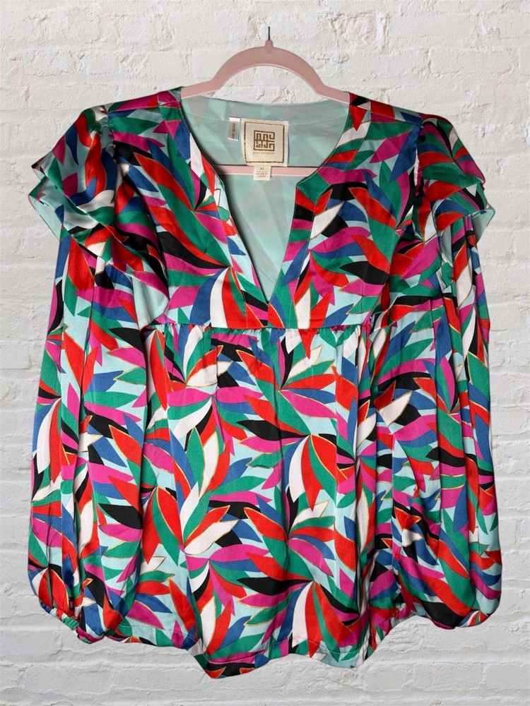 Emily Mccarthy Magnolia Poppy Top Size XL Feminine Floral Colorful Bright