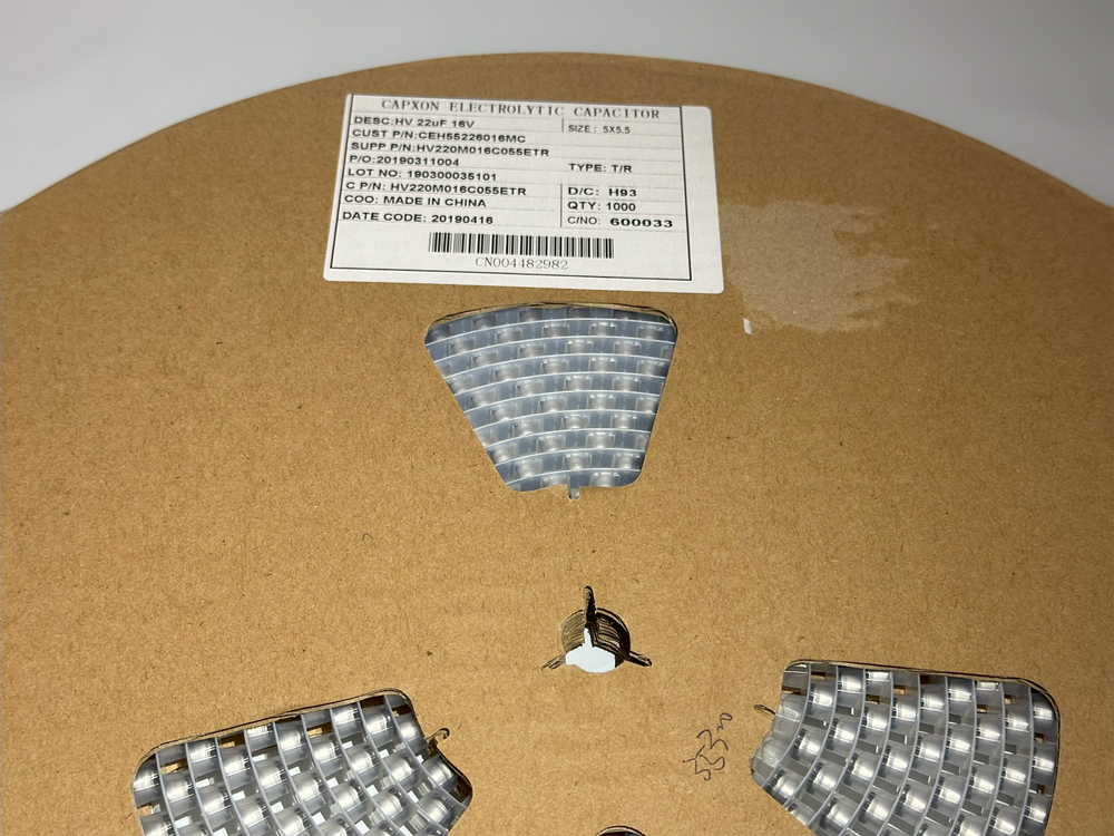 Reel of 1000X HV220M016C055ETR CAPXON 22uF 16V 5x5.5 Electrolytic Capacitor SMD