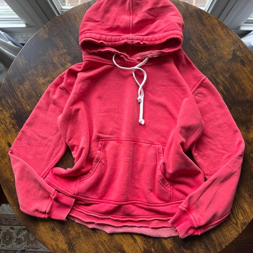 Free People We The Free Zuma Hooded Sweatshirt Women's Medium Raw Hem Distressed