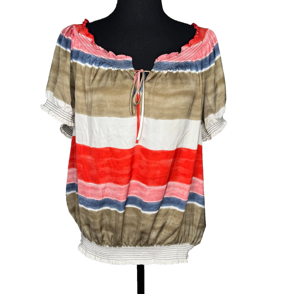 Ann Taylor Relaxed Fit Blouse M Short Sleeve Work Office Casual Chic Top Stripes