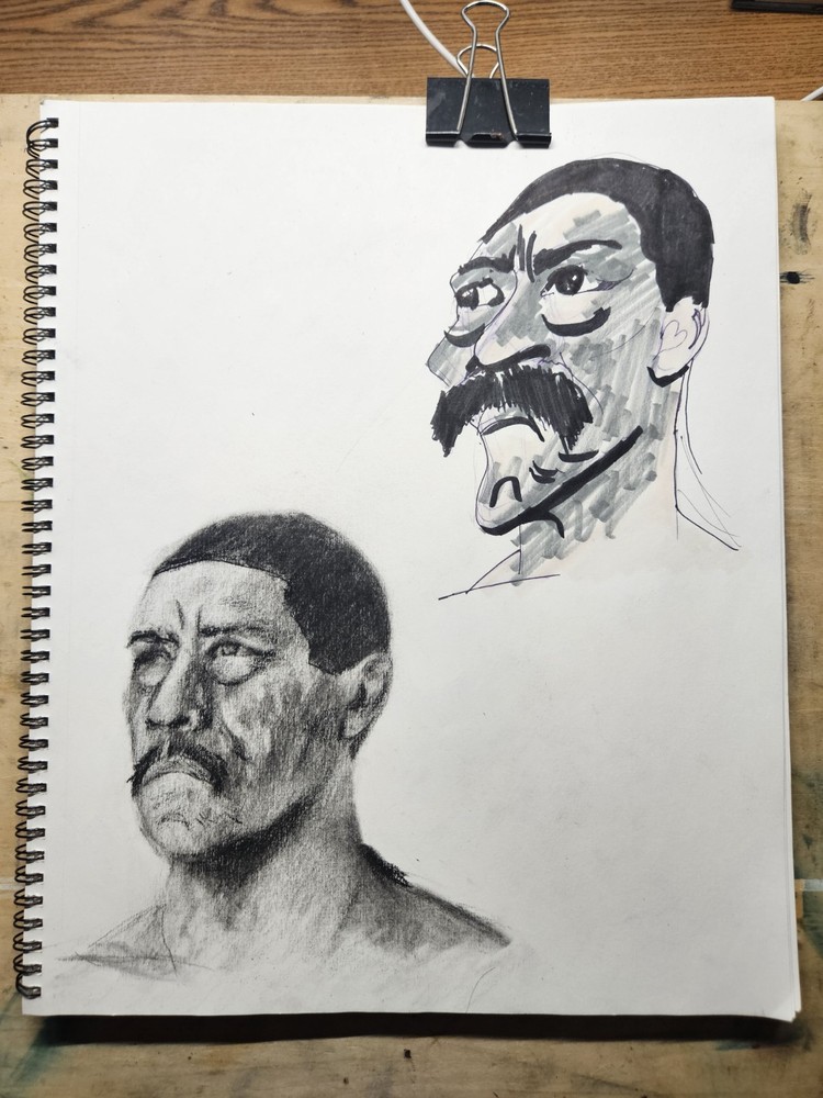 Original Hand-Drawn Male Portrait Drawing Realism Pencil Ink on Paper