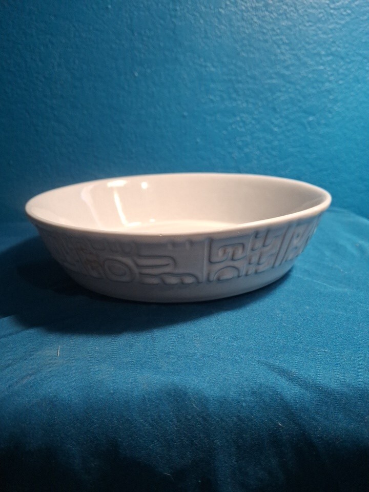 Vintage Frankoma Pottery White Aztec Serving Bowl