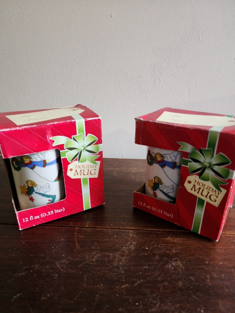 Set of 2 Royal Norfolk Angel Holiday Ceramic Mugs/Coffee Cups Christmas